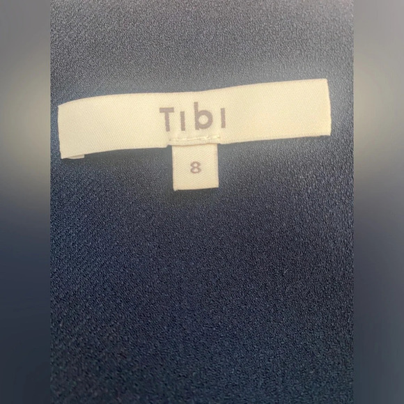 TIBI Navy Ruched Convertible Sleeve Stretch Crepe Midi V-Neck Dress Size 8 NWOT - Picture 7 of 14